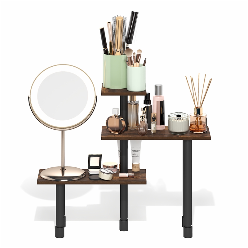 Furinno TURN-N-TUBE 3-Tier Adjustable Countertop Corner Organizer Amber Pine