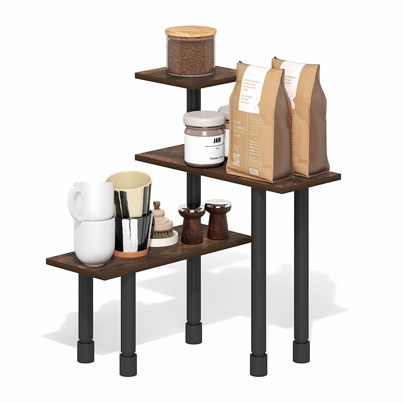 Furinno TURN-N-TUBE 3-Tier Adjustable Countertop Corner Organizer Amber Pine