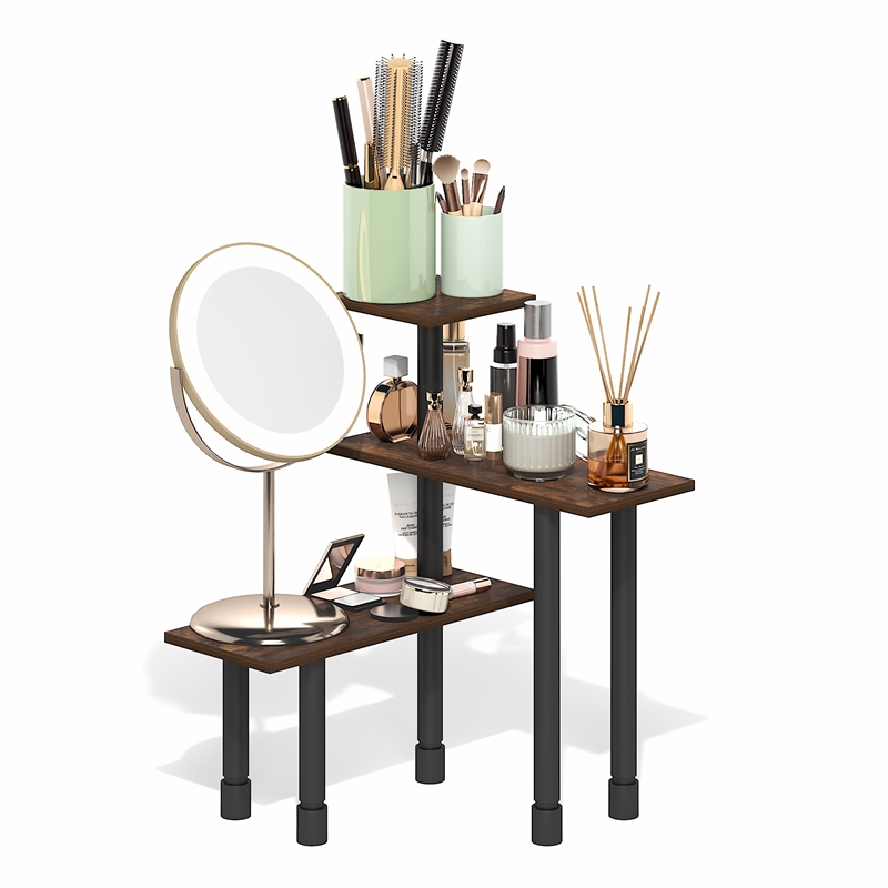 Furinno TURN-N-TUBE 3-Tier Adjustable Countertop Corner Organizer Amber Pine