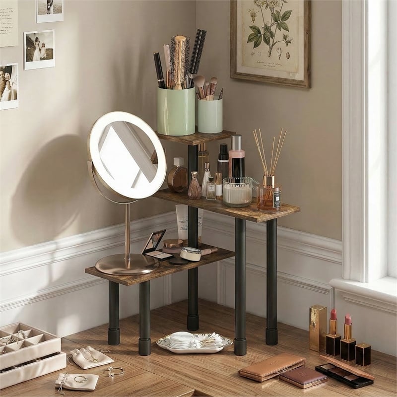 Furinno TURN-N-TUBE 3-Tier Adjustable Countertop Corner Organizer Amber Pine