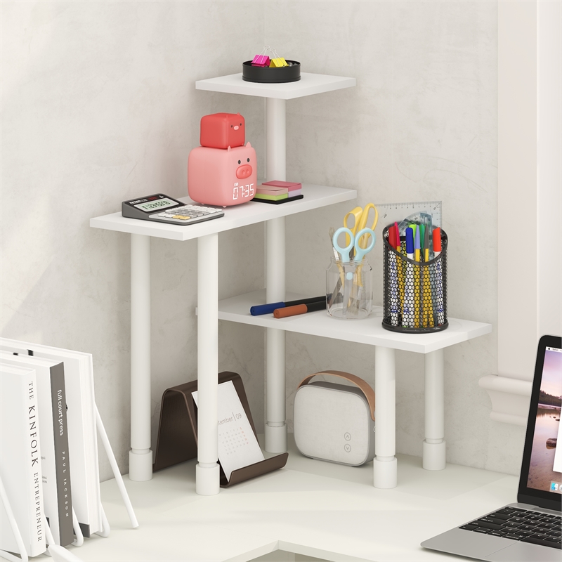 Furinno TURN-N-TUBE 3-Tier Adjustable Countertop Corner Organizer White