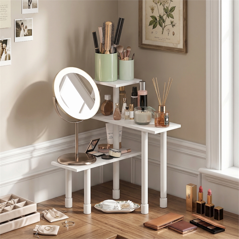 Furinno TURN-N-TUBE 3-Tier Adjustable Countertop Corner Organizer White