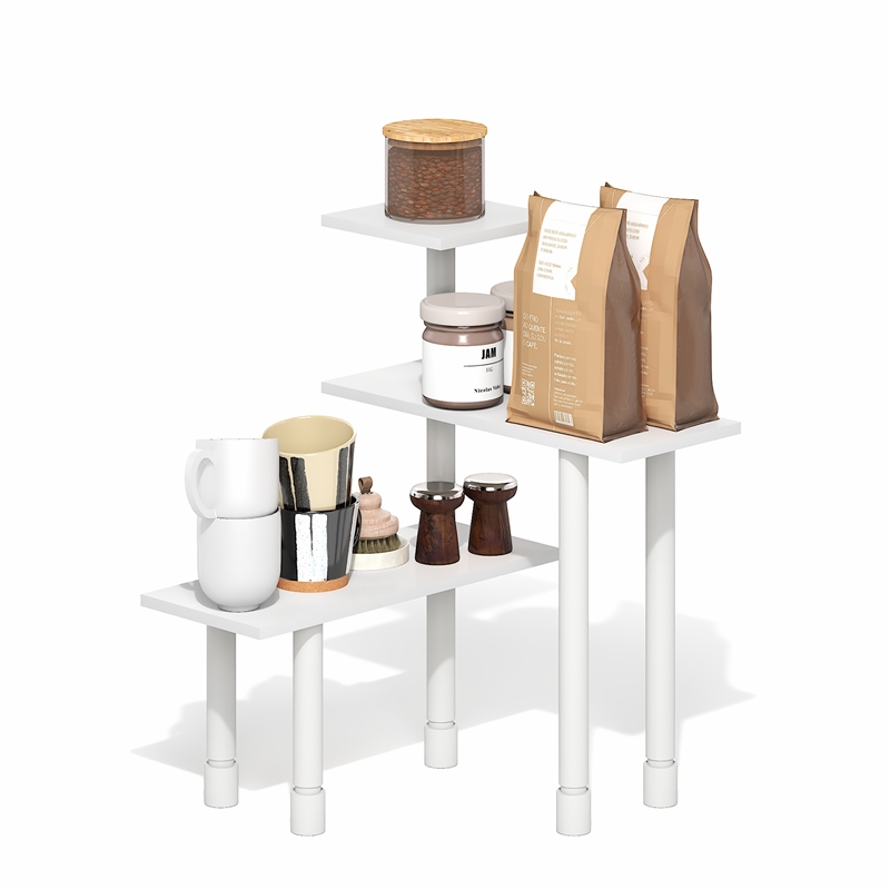 Furinno TURN-N-TUBE 3-Tier Adjustable Countertop Corner Organizer White