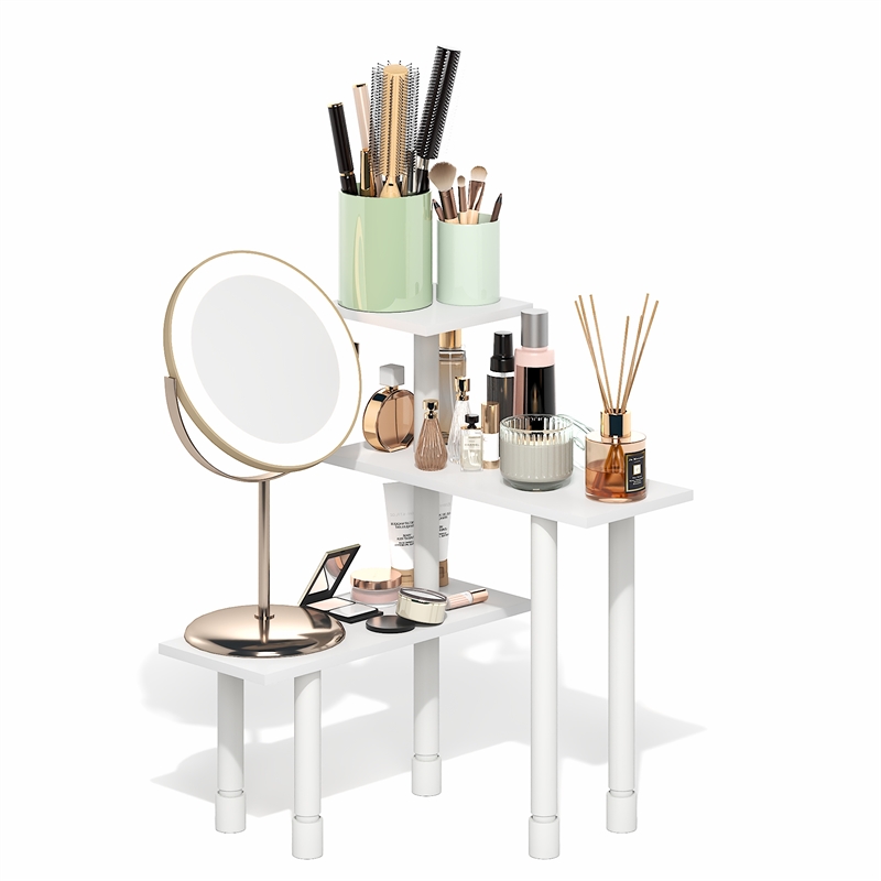 Furinno TURN-N-TUBE 3-Tier Adjustable Countertop Corner Organizer White