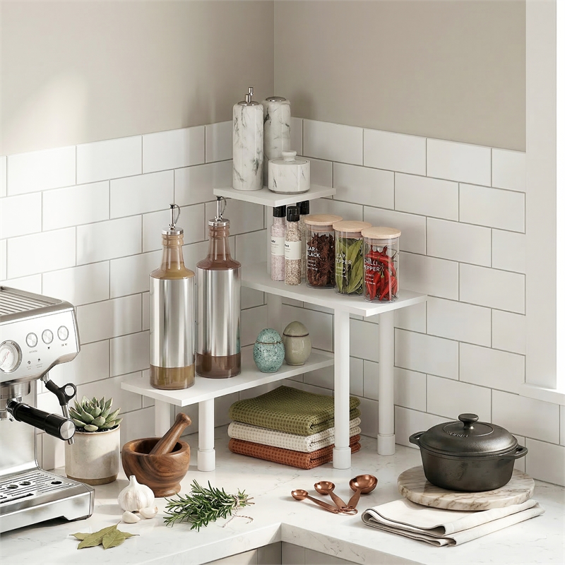 Furinno TURN-N-TUBE 3-Tier Adjustable Countertop Corner Organizer White