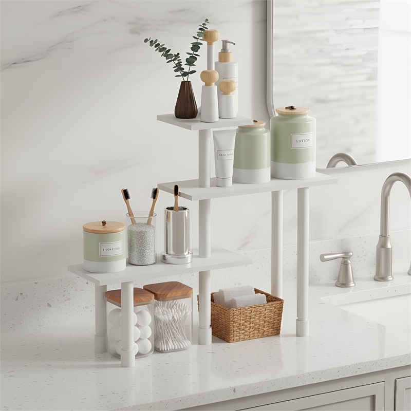 Furinno TURN-N-TUBE 3-Tier Adjustable Countertop Corner Organizer White