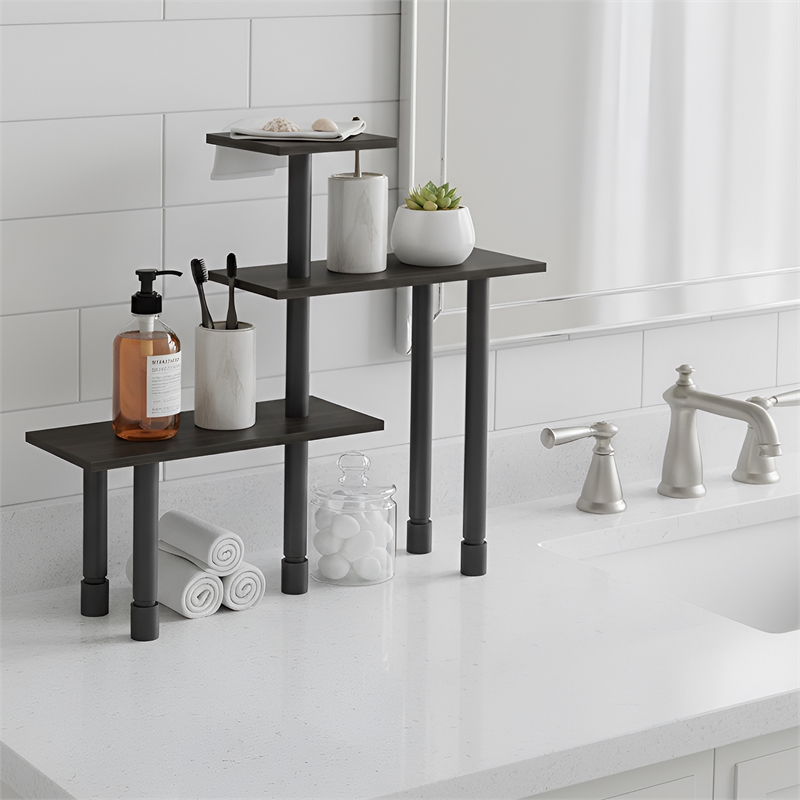 Furinno TURN-N-TUBE 3-Tier Adjustable Countertop Corner Organizer Espresso