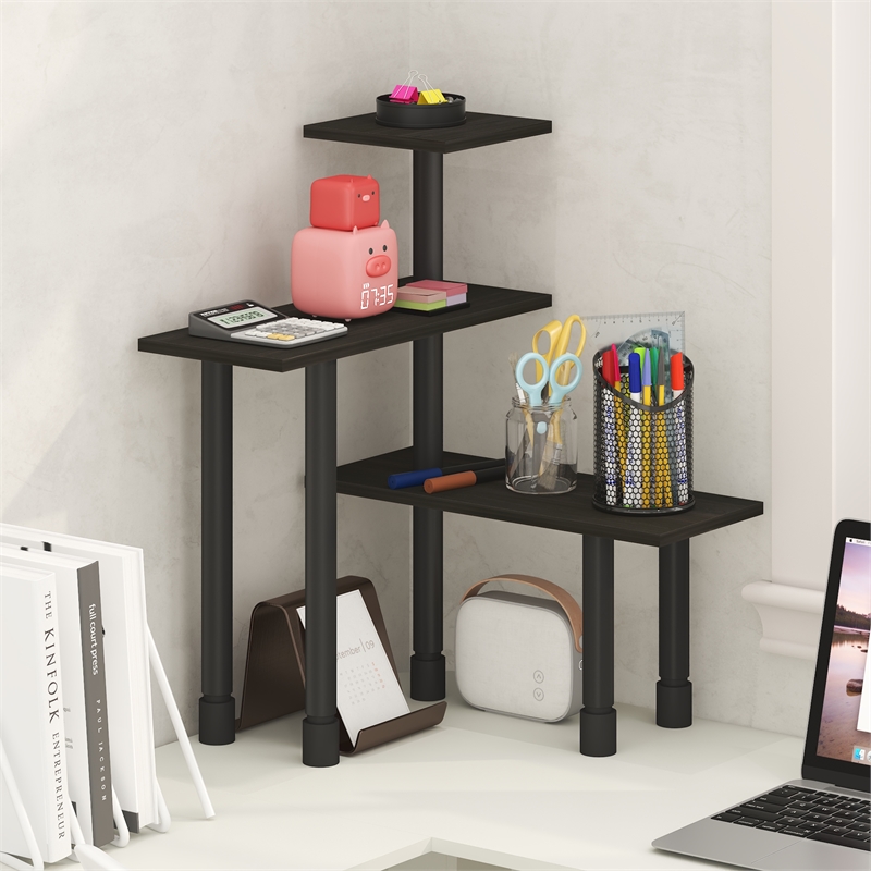 Furinno TURN-N-TUBE 3-Tier Adjustable Countertop Corner Organizer Espresso