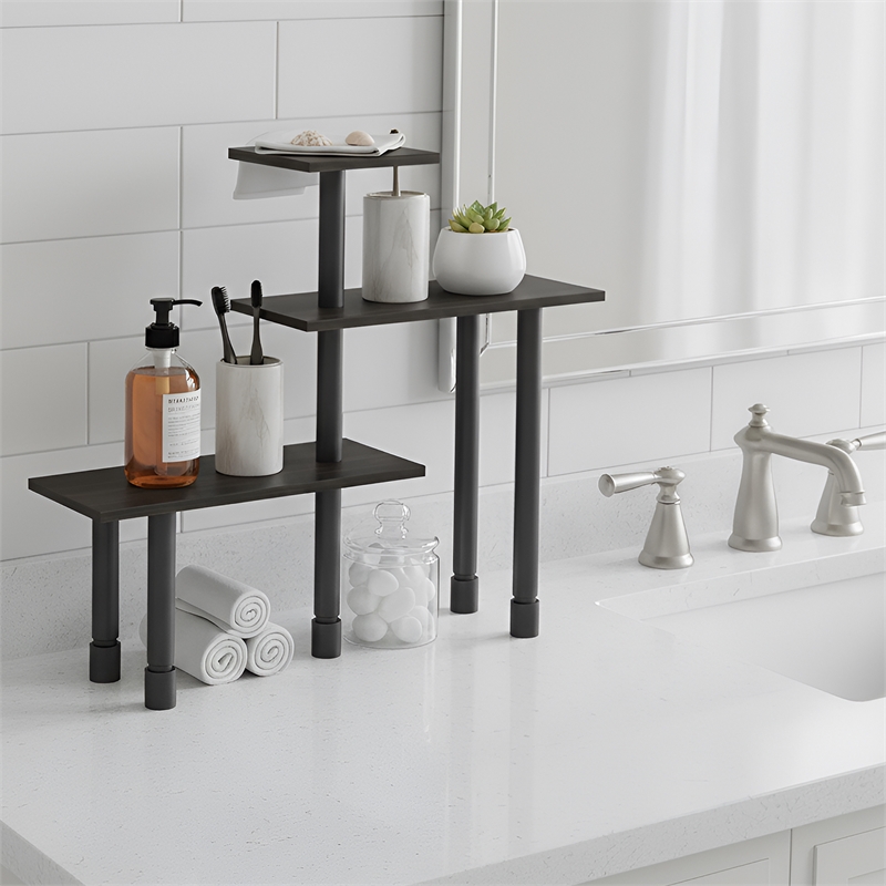 Furinno TURN-N-TUBE 3-Tier Adjustable Countertop Corner Organizer Espresso