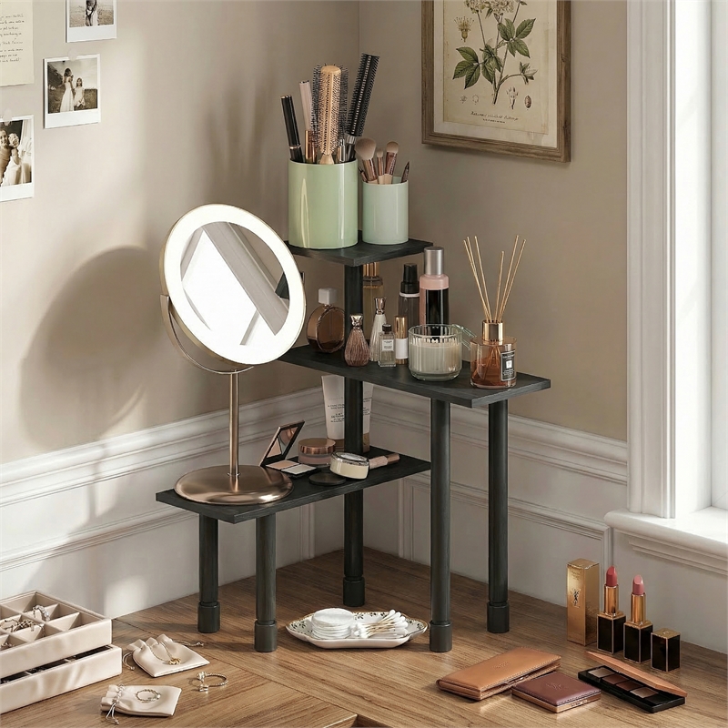 Furinno TURN-N-TUBE 3-Tier Adjustable Countertop Corner Organizer Espresso