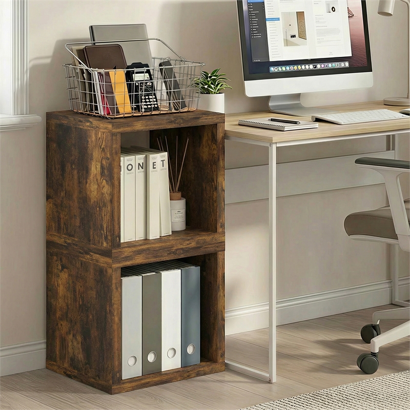 Furinno CUBICLE Set of 2 Stackable Bookshelf Open Back Amber Pine