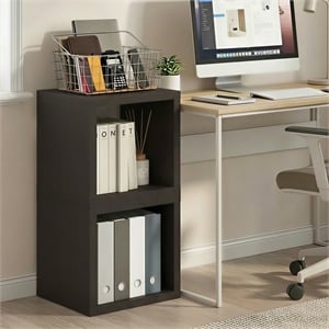 Furinno CUBICLE Set of 2 Stackable Bookshelf Open Back Black Dark Oak