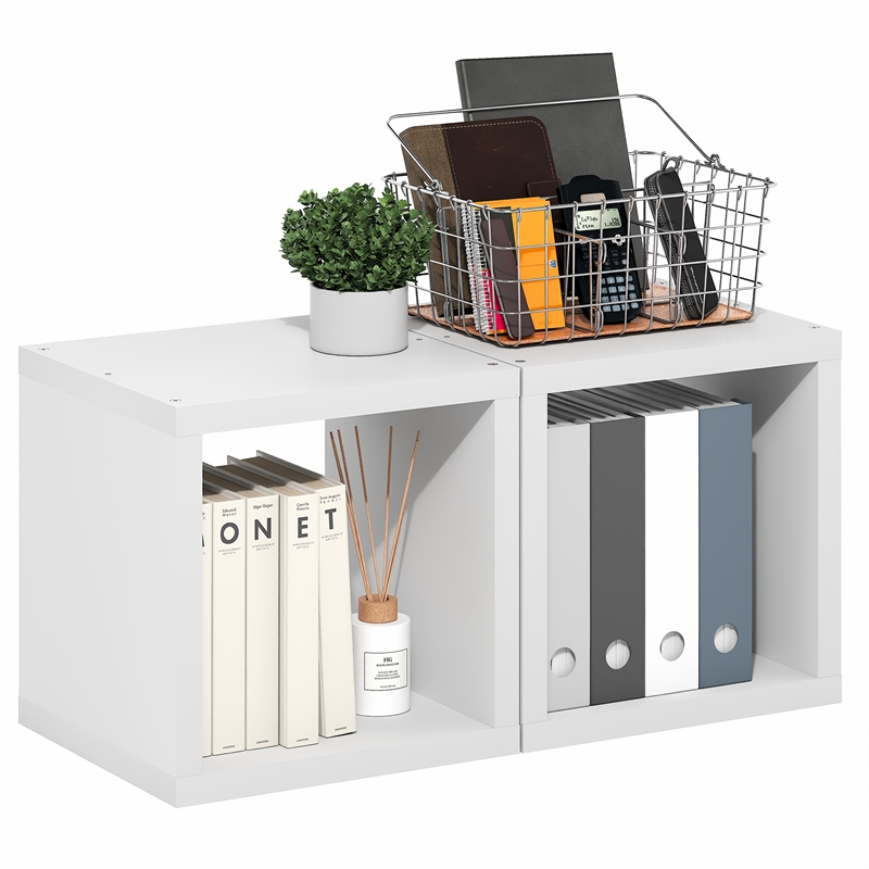 Furinno CUBICLE Set of 2 Stackable Bookshelf Open Back White