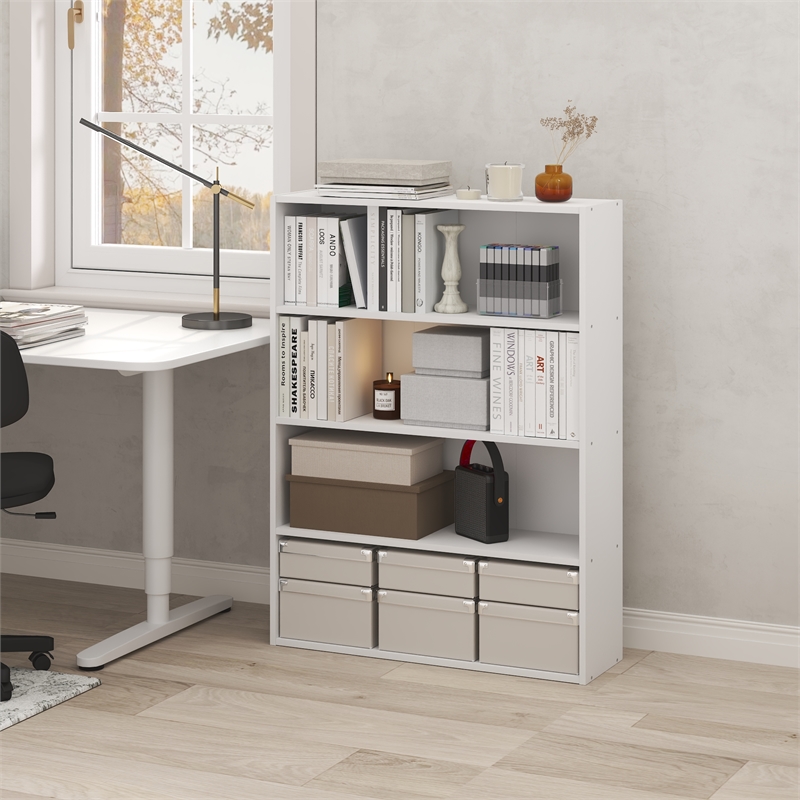 Furinno PASIR 4-Tier Open Bookshelf Easy Assembly 9.3x31.3x41.8 White