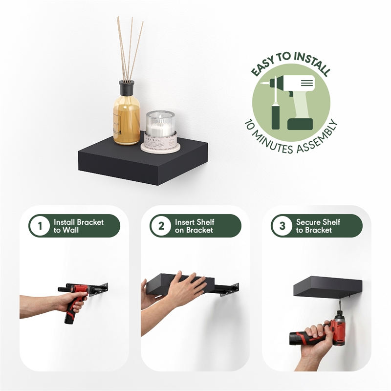 Furinno TANNA 9 x 9 2-in Thick Invisible Brackets Floating Shelves Americano