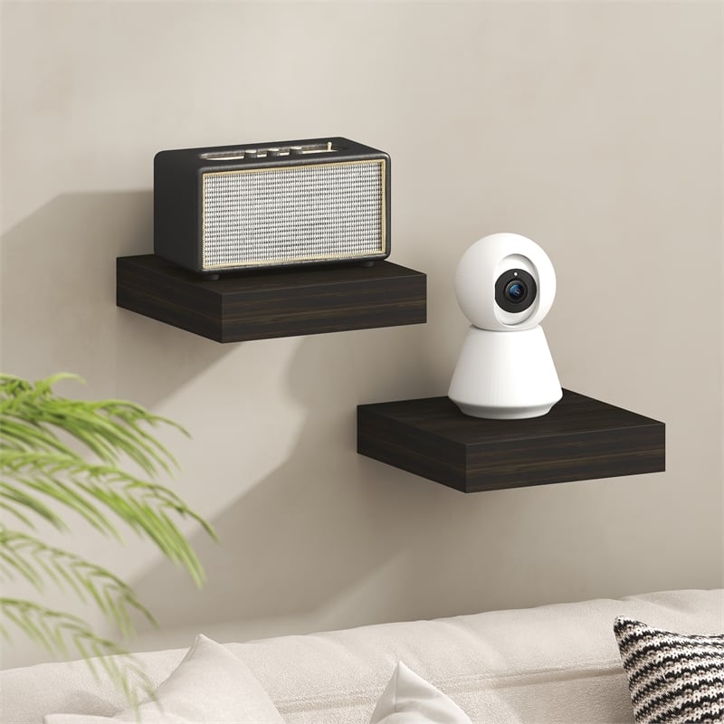 Furinno TANNA 9 x 9 2-in Thick Invisible Brackets Floating Shelves Tobacco Oak