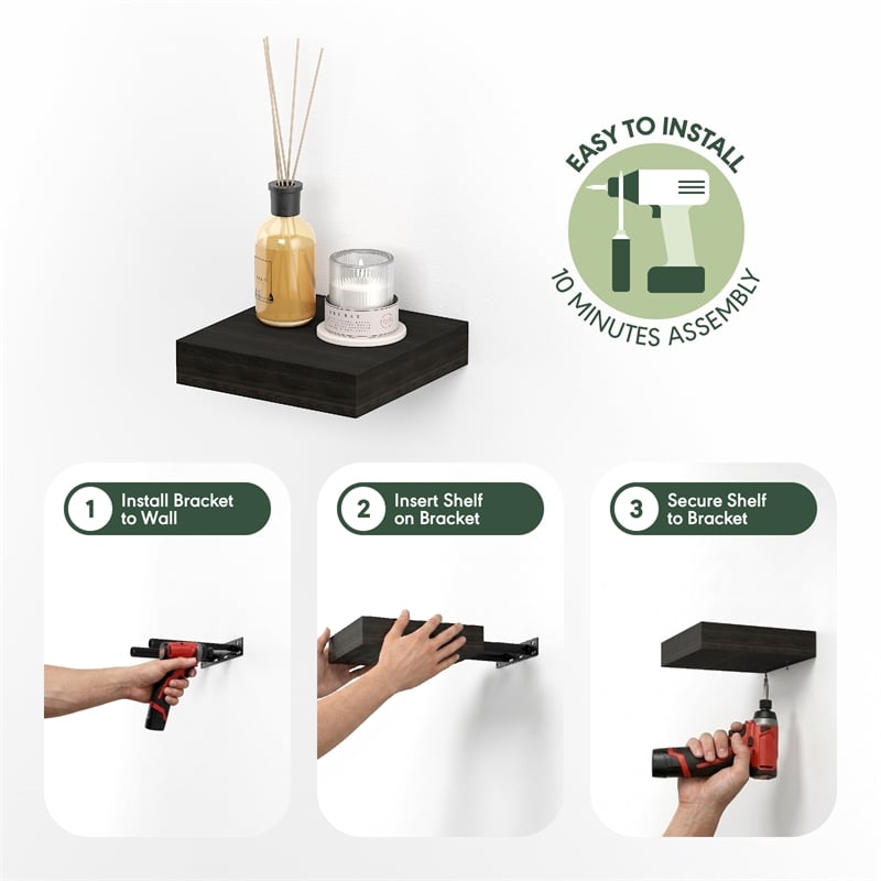 Furinno TANNA 9 x 9 2-in Thick Invisible Brackets Floating Shelves Tobacco Oak