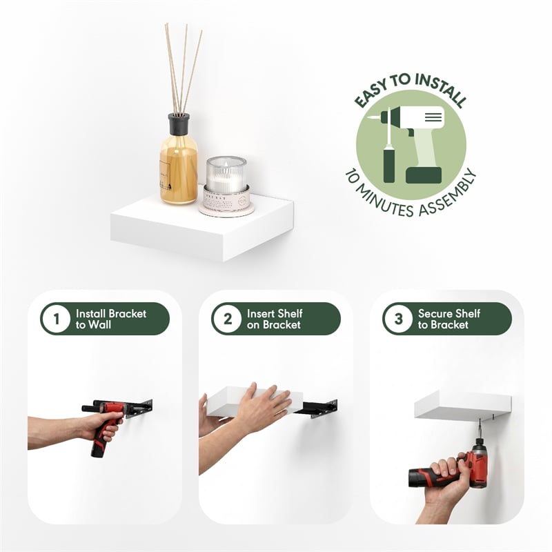 Furinno TANNA 9 x 9 2-in Thick Invisible Brackets Floating Shelves White