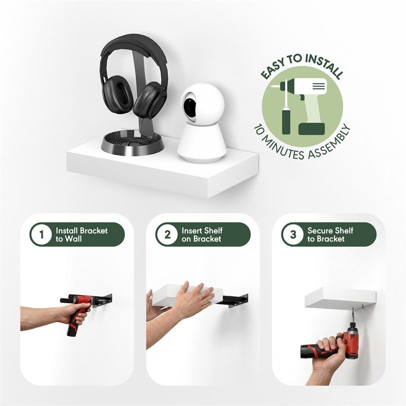 Furinno TANNA 9 x 16 2-in Thick Invisible Brackets Floating Shelves White