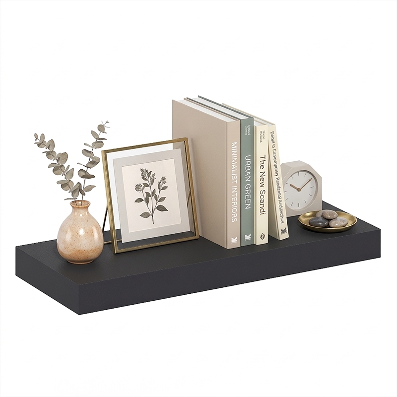 Furinno TANNA 9 x 24 2-in Thick Invisible Brackets Floating Shelves Americano