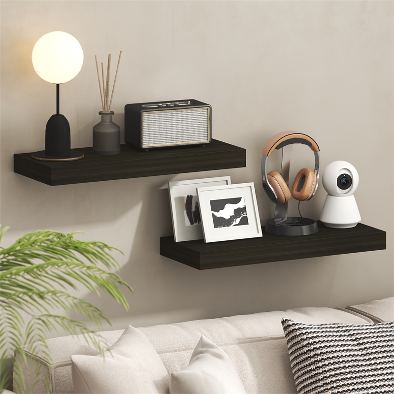 Furinno TANNA 9 x 24 2-in Thick Invisible Brackets Floating Shelves Tobacco Oak