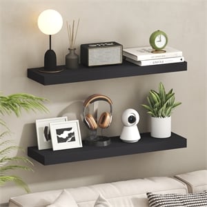 Furinno TANNA 9 x 35 2-in Thick Invisible Brackets Floating Shelves Americano