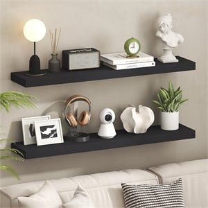 Furinno TANNA 9 x 47 2-in Thick Invisible Brackets Floating Shelves Americano