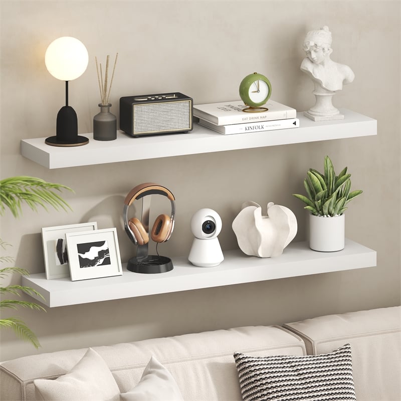 Furinno TANNA 9 x 47 2-in Thick Invisible Brackets Floating Shelves White