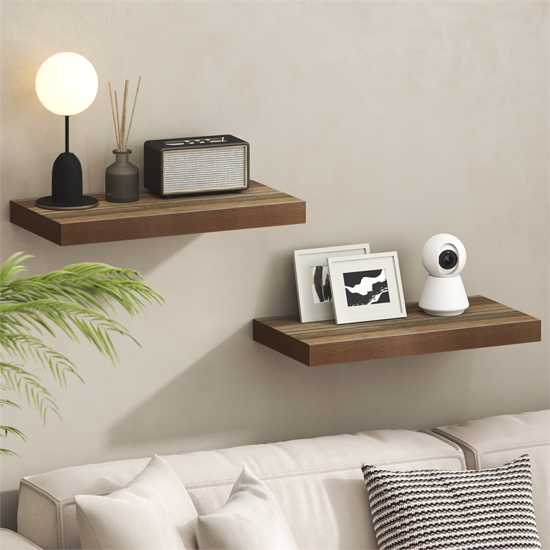 Furinno TANNA 12 x 24 2-in Thick Invisible Brackets Floating Shelves Retro Brown