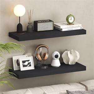 Furinno TANNA 12 x 35 2-in Thick Invisible Brackets Floating Shelves Americano