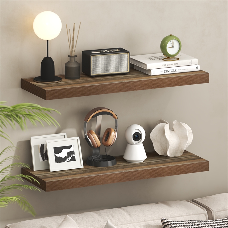 Furinno TANNA 12 x 35 2-in Thick Invisible Brackets Floating Shelves Retro Brown