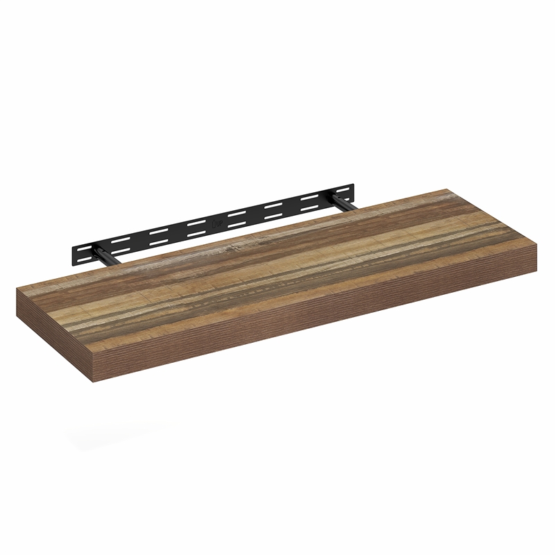 Furinno TANNA 12 x 35 2-in Thick Invisible Brackets Floating Shelves Retro Brown