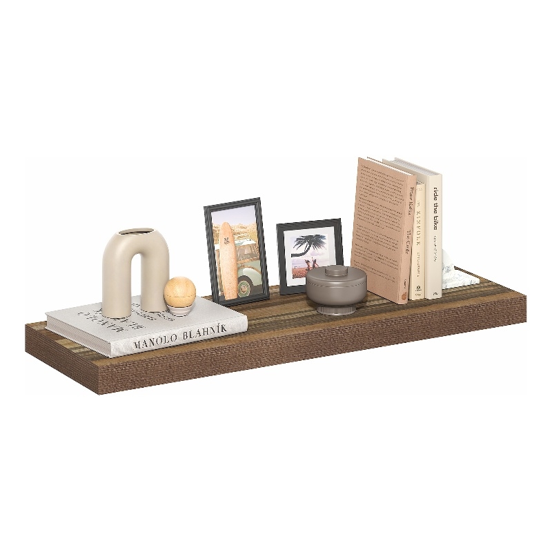 Furinno TANNA 12 x 35 2-in Thick Invisible Brackets Floating Shelves Retro Brown