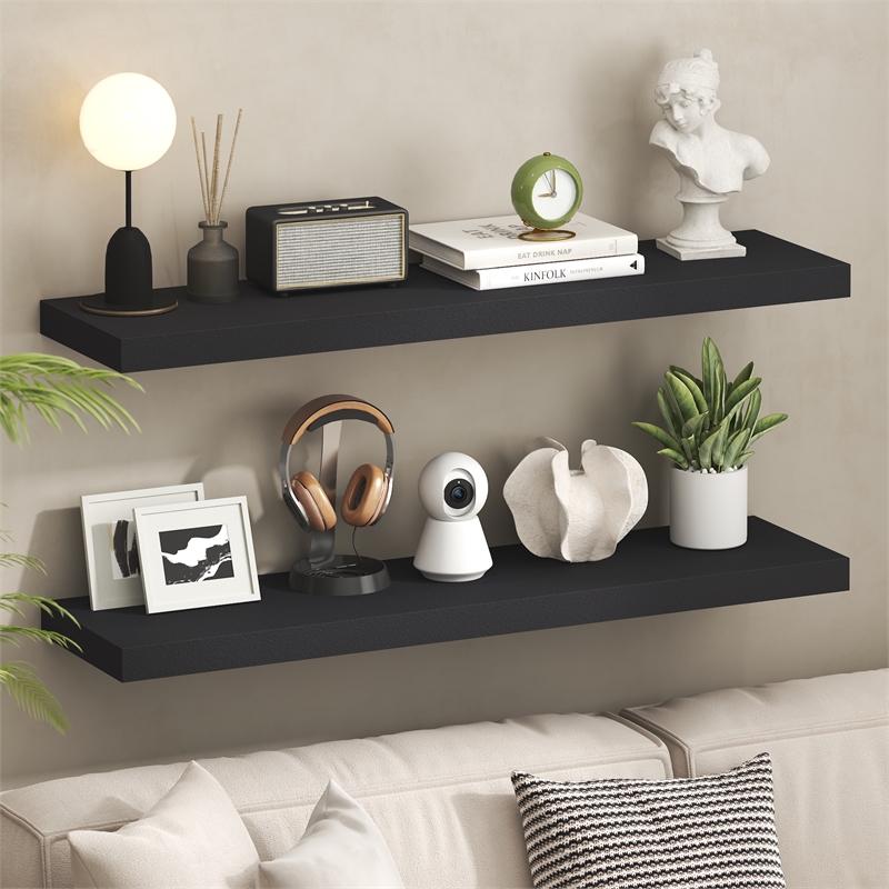 Furinno TANNA 12 x 47 2-in Thick Invisible Brackets Floating Shelves Americano