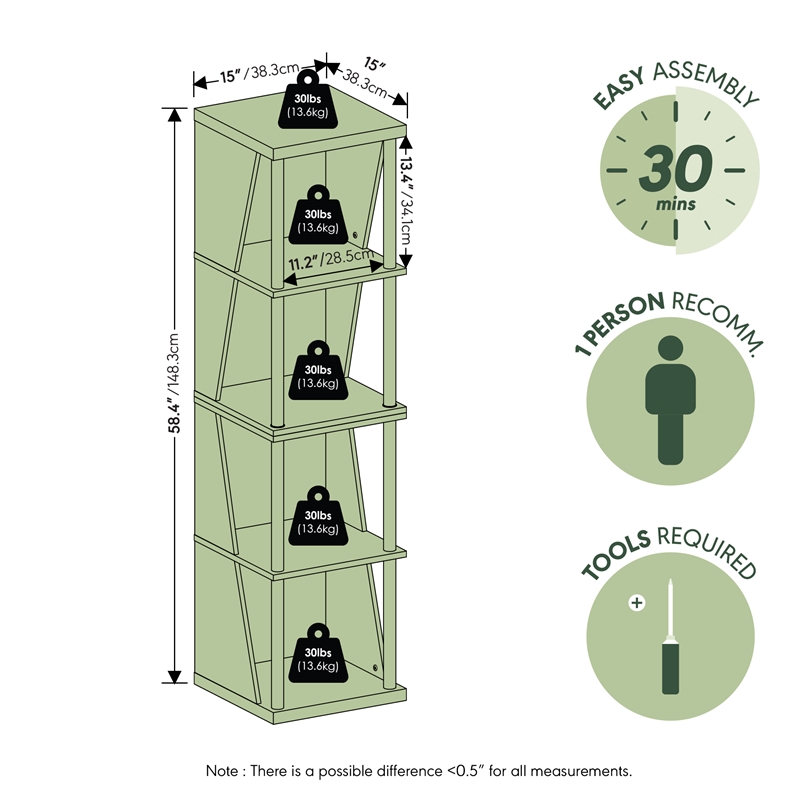 Furinno FLEXI 4-Cube Corner DIY Stackable Separable Display Bookcase White