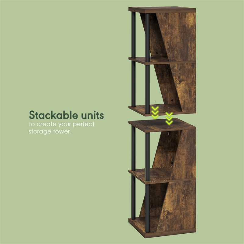 Furinno FLEXI 4-Cube Corner DIY Stackable Separable Display Bookcase Amber Pine