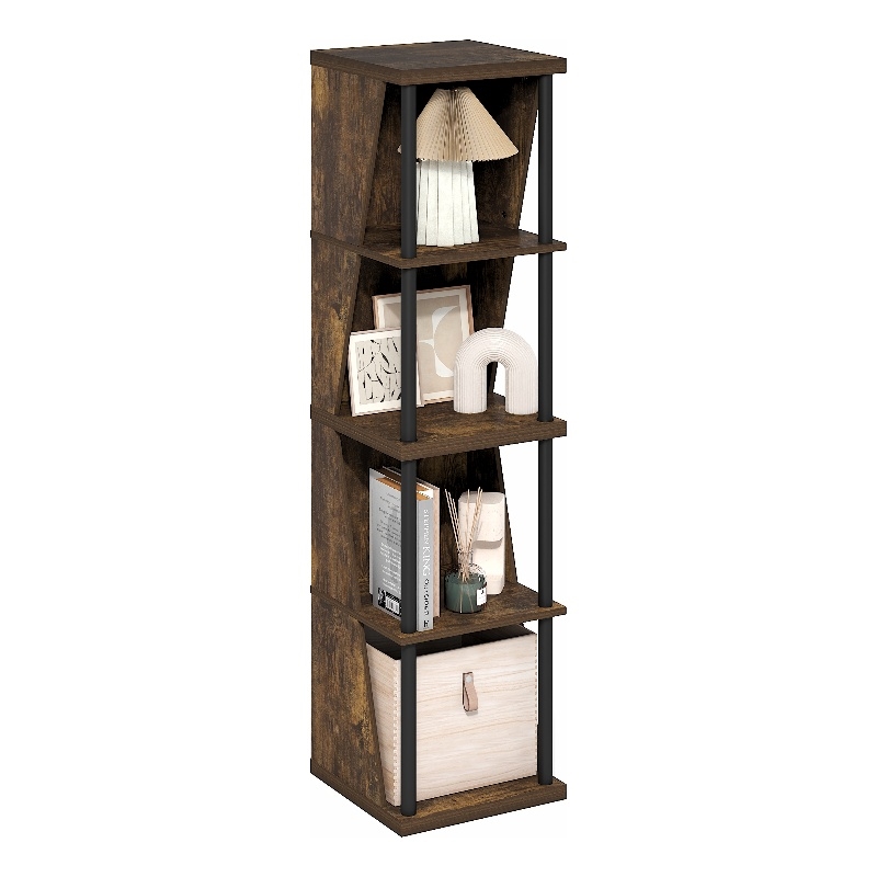 Furinno FLEXI 4-Cube Corner DIY Stackable Separable Display Bookcase Amber Pine