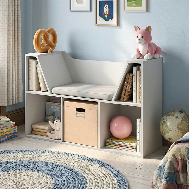 Furinno LOVA 5-Cube Bookshelf with Seat Cushion White