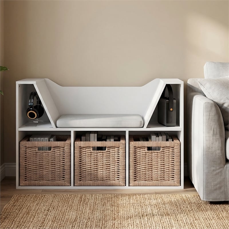 Furinno LOVA 5-Cube Bookshelf with Seat Cushion White