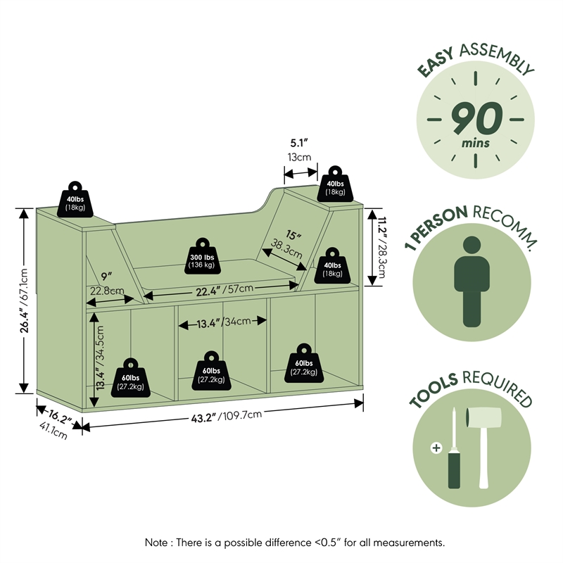 Furinno LOVA 5-Cube Bookshelf with Seat Cushion White