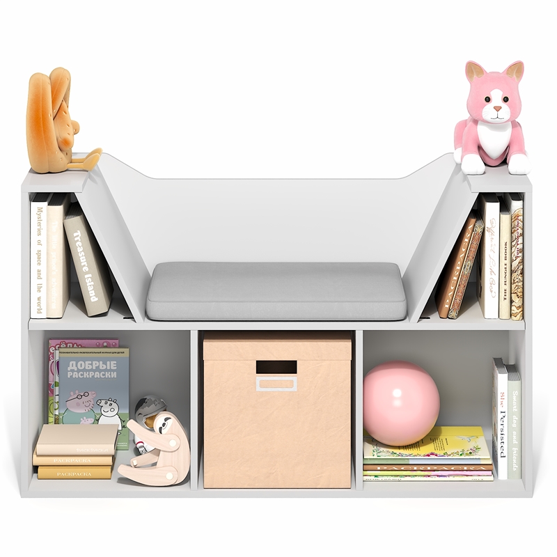 Furinno LOVA 5-Cube Bookshelf with Seat Cushion White