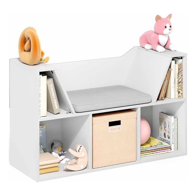 Furinno LOVA 5-Cube Bookshelf with Seat Cushion White