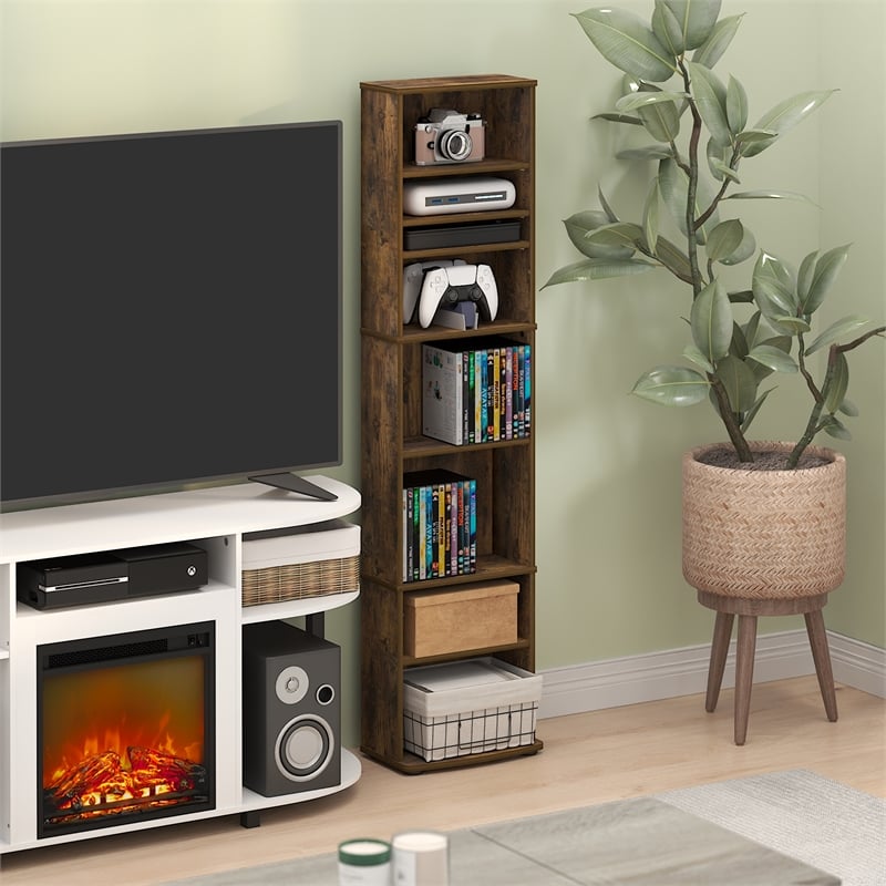 Furinno JAYA DVD 8-Tier Tall AdJUSTable Shelves Narrow Media Shelf Amber Pine