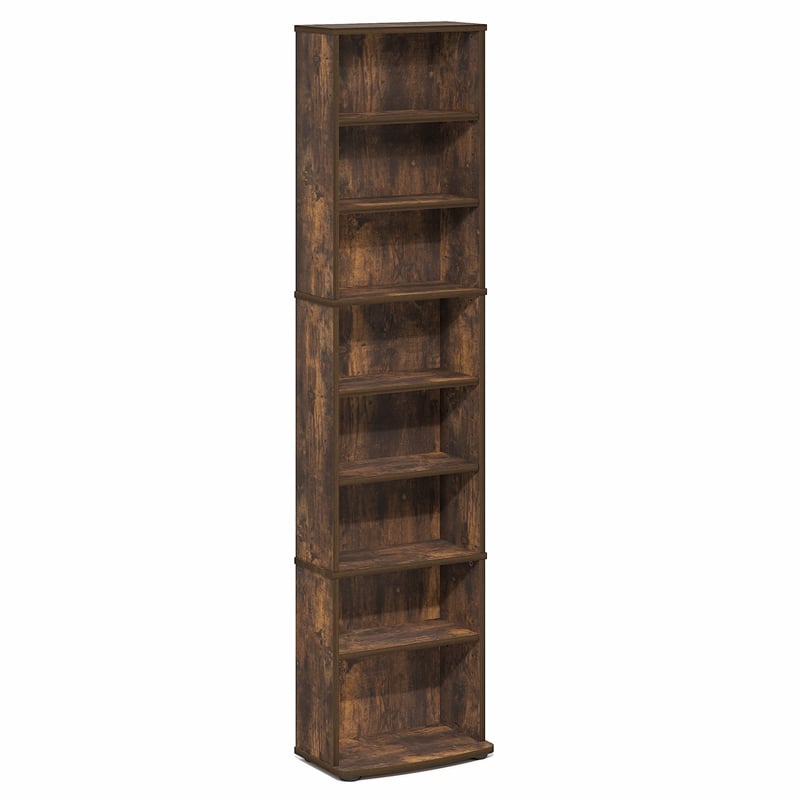 Furinno JAYA DVD 8-Tier Tall AdJUSTable Shelves Narrow Media Shelf Amber Pine