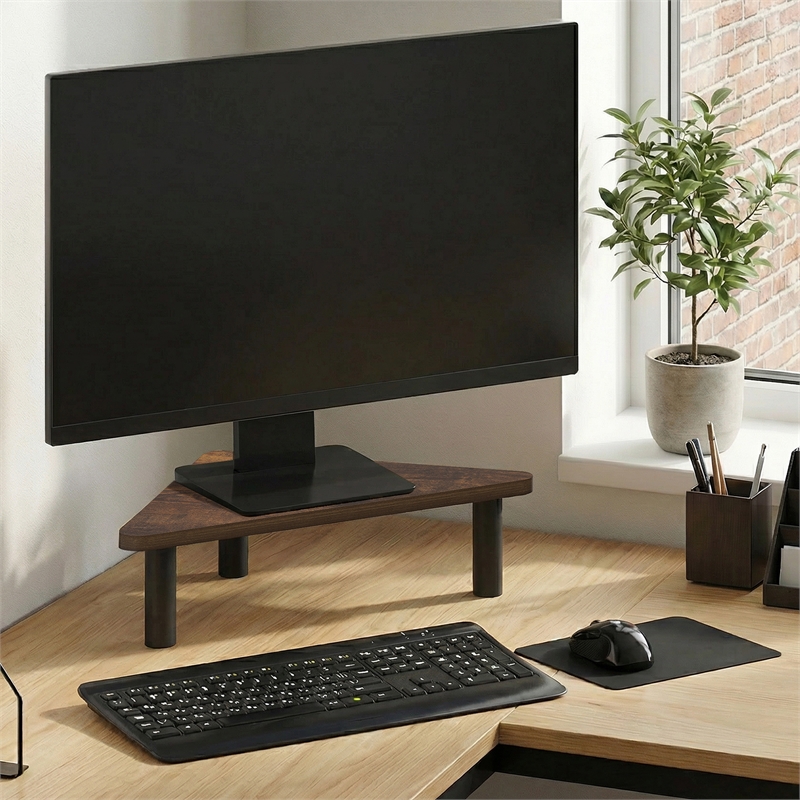 Furinno TURN-N-TUBE 19.6 Wide Triangle Corner Monitor Riser Amber Pine