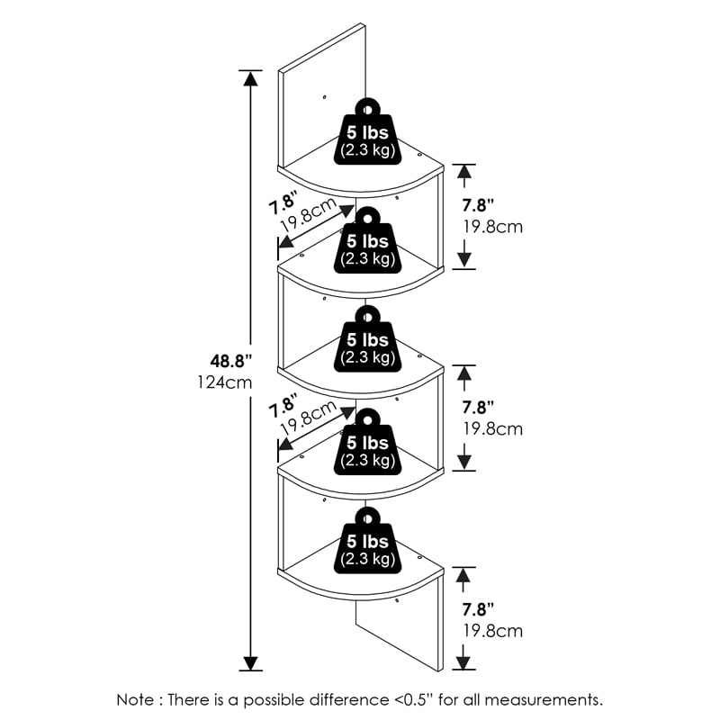 Furinno ROSSI 5-Tier Zigzag Corner Shelf Wall Mounted Amber Pine