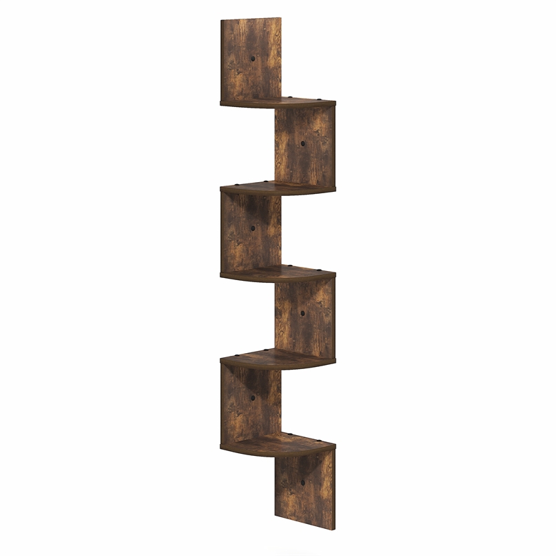 Furinno ROSSI 5-Tier Zigzag Corner Shelf Wall Mounted Amber Pine