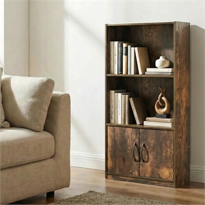 Furinno GRUEN 3-Tier Open Shelf and Doors Bookcase 9.3 x 21.8 x 39.5 Amber Pine