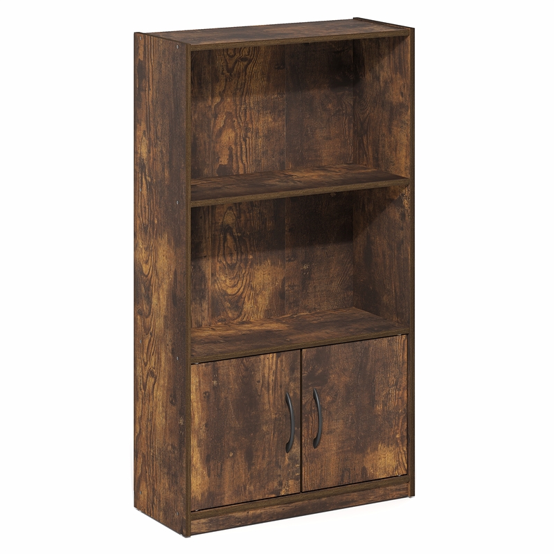 Furinno GRUEN 3-Tier Open Shelf and Doors Bookcase 9.3 x 21.8 x 39.5 Amber Pine