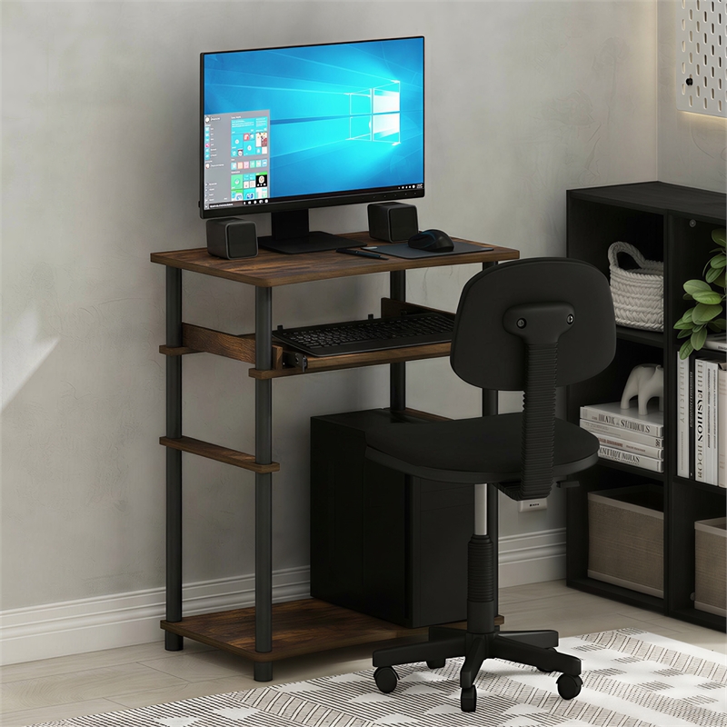 Furinno HOME 23.6 Wide Gaming Desk with Keyboard Tray Amber Pine